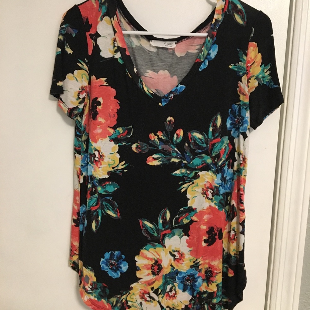 Black with floral v-neck t-shirt